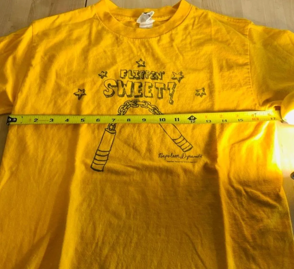 Napoleon Dynamite 2004 Promo “Flippin Sweet!” T shirt Yellow size small - Image 7