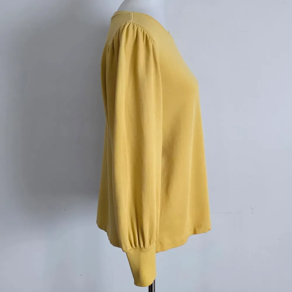 Loft Yellow Draped Sleeve Terry Crewneck Sweatshirt Size Medium - Image 4