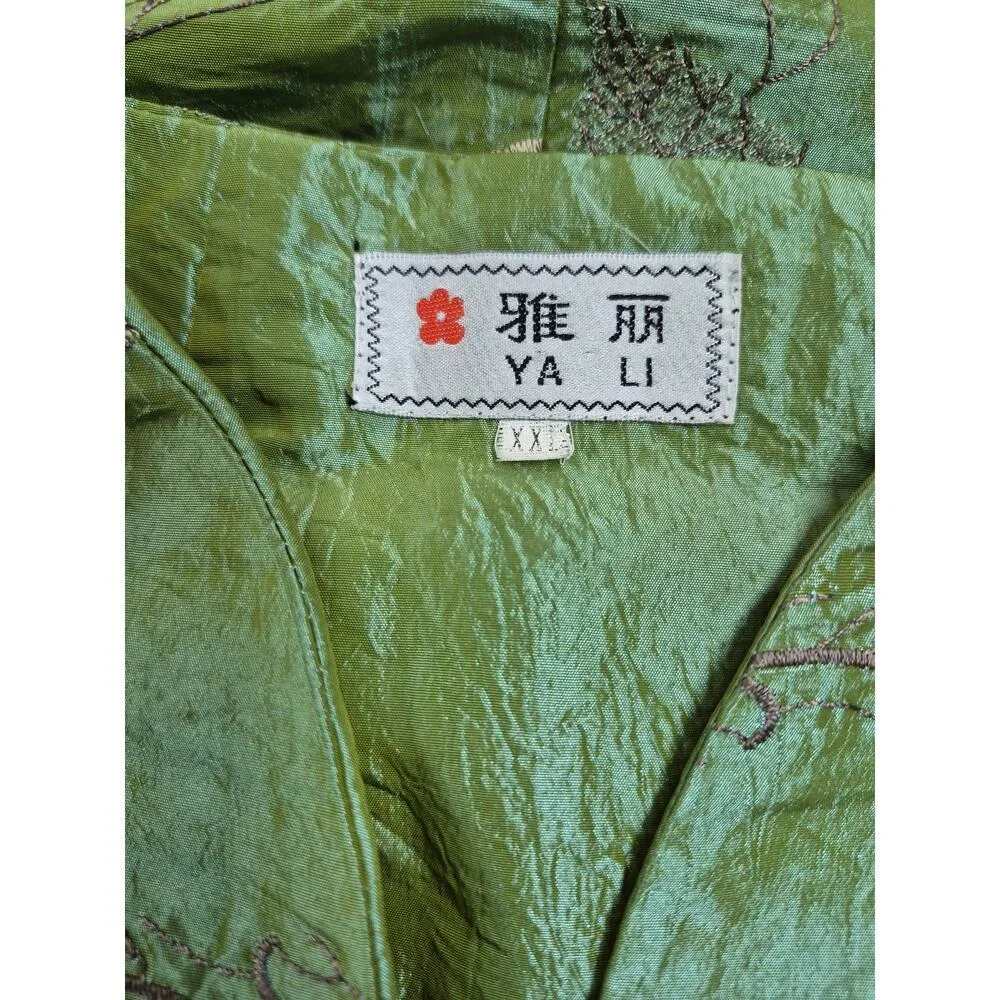 YA LI Asian Green Iridescent Jacket Embroidered Floral Design Fully Lined Sz L Size L - Image 6