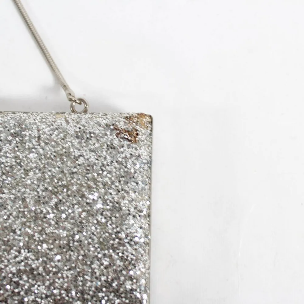 Vintage Late 90s/2000s Silver Glitter Sparkle Clutch Hard Shell Handbag - Image 4
