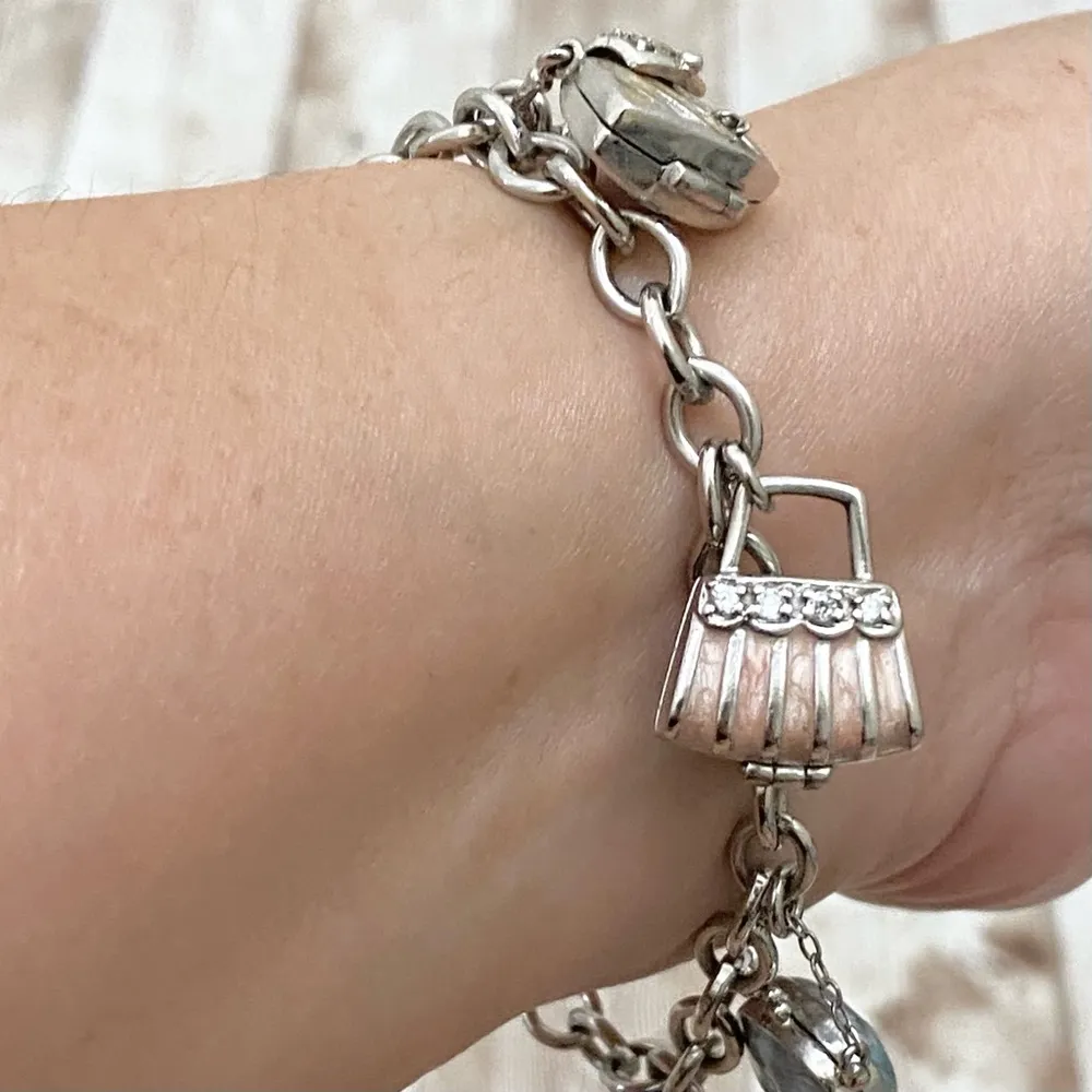 Sterling Silver Enamel Purse Charm Locket Bracelet - Image 3