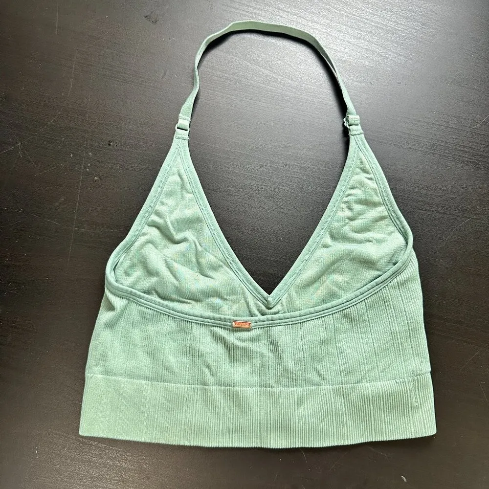 Pink Victoria's Secret Ribbed Green Halter Style Bra Bralette Size Medium - Image 5