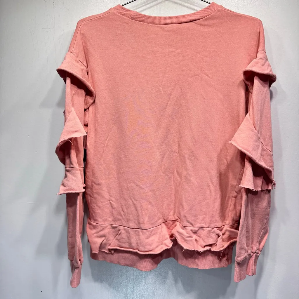 Easel Knit Ruffle Shirt Rose Peach Raw Edge Boho Feminine Girly Comfy Cotton S/M - Image 6