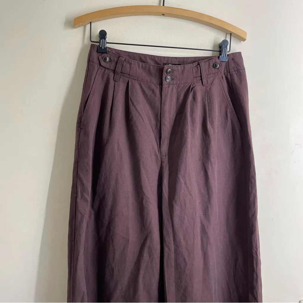 Madewell Harlow Wide Leg Pleated Pants Chocolate Raisin Tencel Linen Sz 10 NWT - Image 10