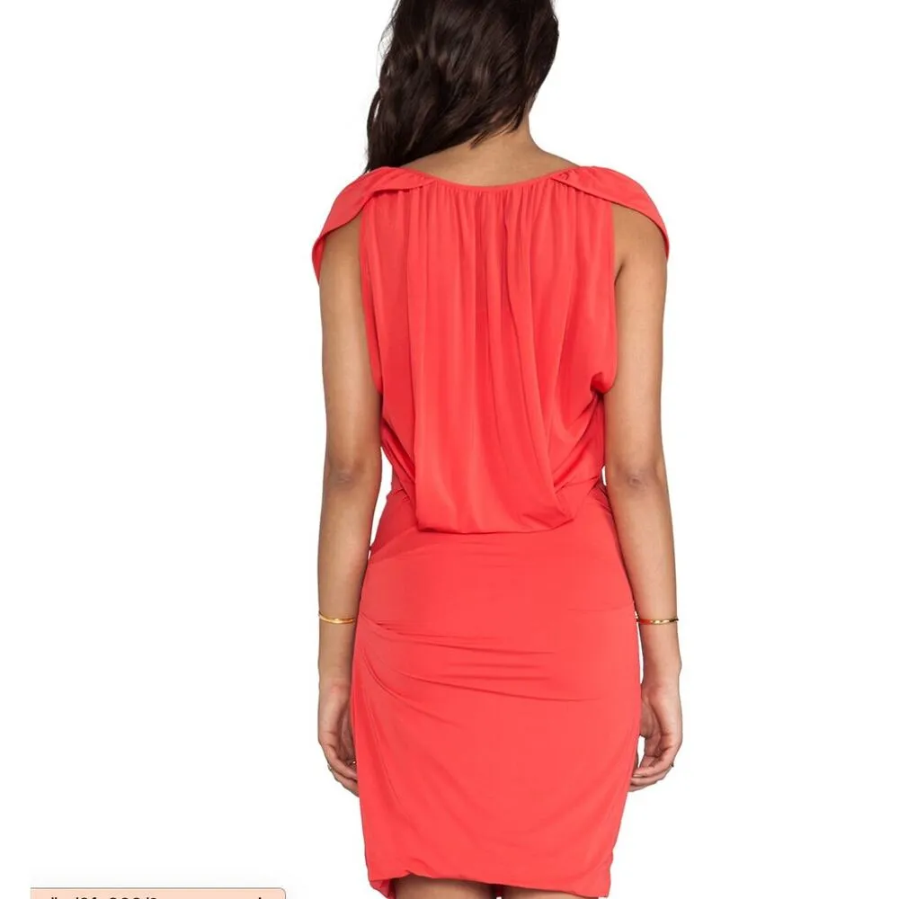HALSTON HERITAGE | Poppy Red Cap Sleeve Overlay Dress With Draped Waist | XL - Image 2