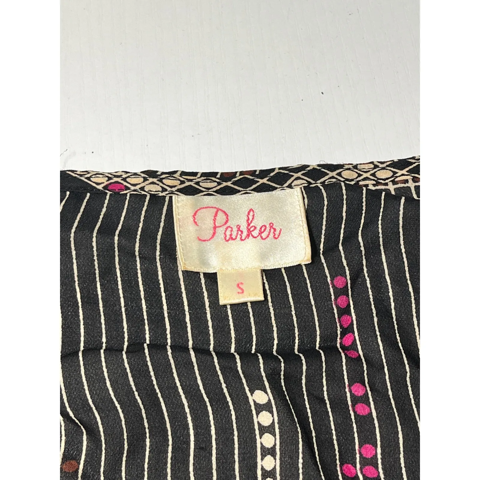 Parker Silk Wrap Dress Black Red Geometric Stripe Print Long Sleeve Size Small - Image 7