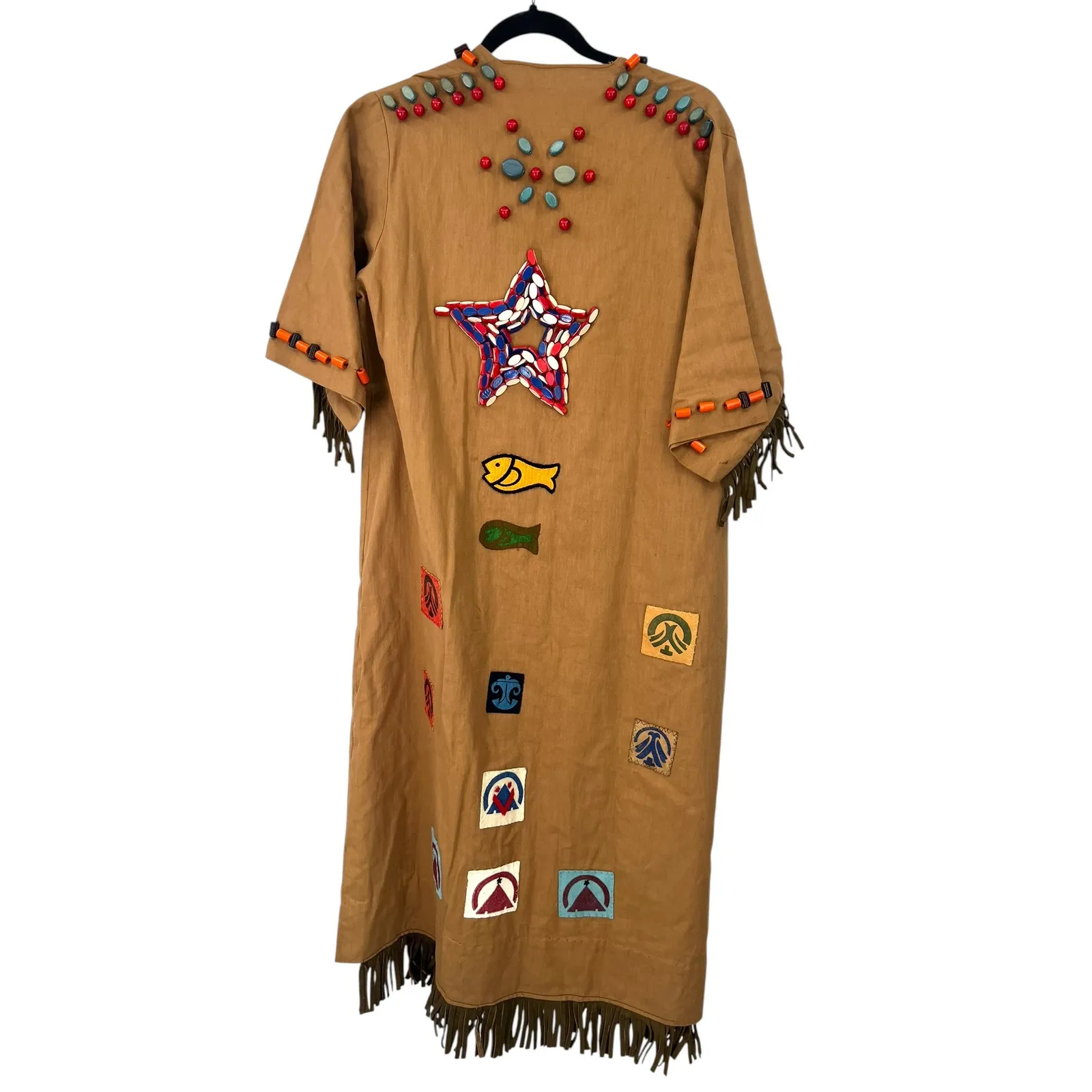 Vintage 50'S ceremonial dress S extensive beading patches extras hippey pin Camp Brown - Image 4