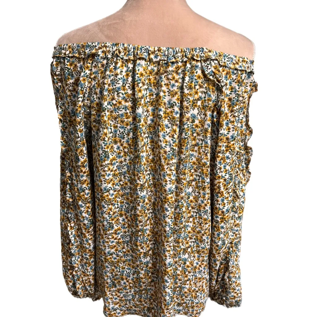 Max Studio Boho Floral Blouse Ruched Cuff Shirt Long Sleeve Chiffon Women’s Sz L - Image 6