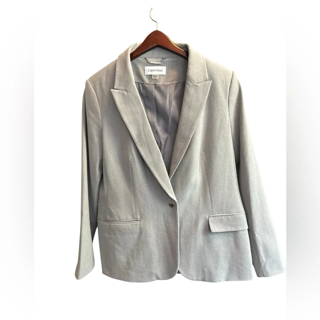 Calvin Klein Women's Gray One-Button Blazer Size 16 Business‎ Jacket - Image 8