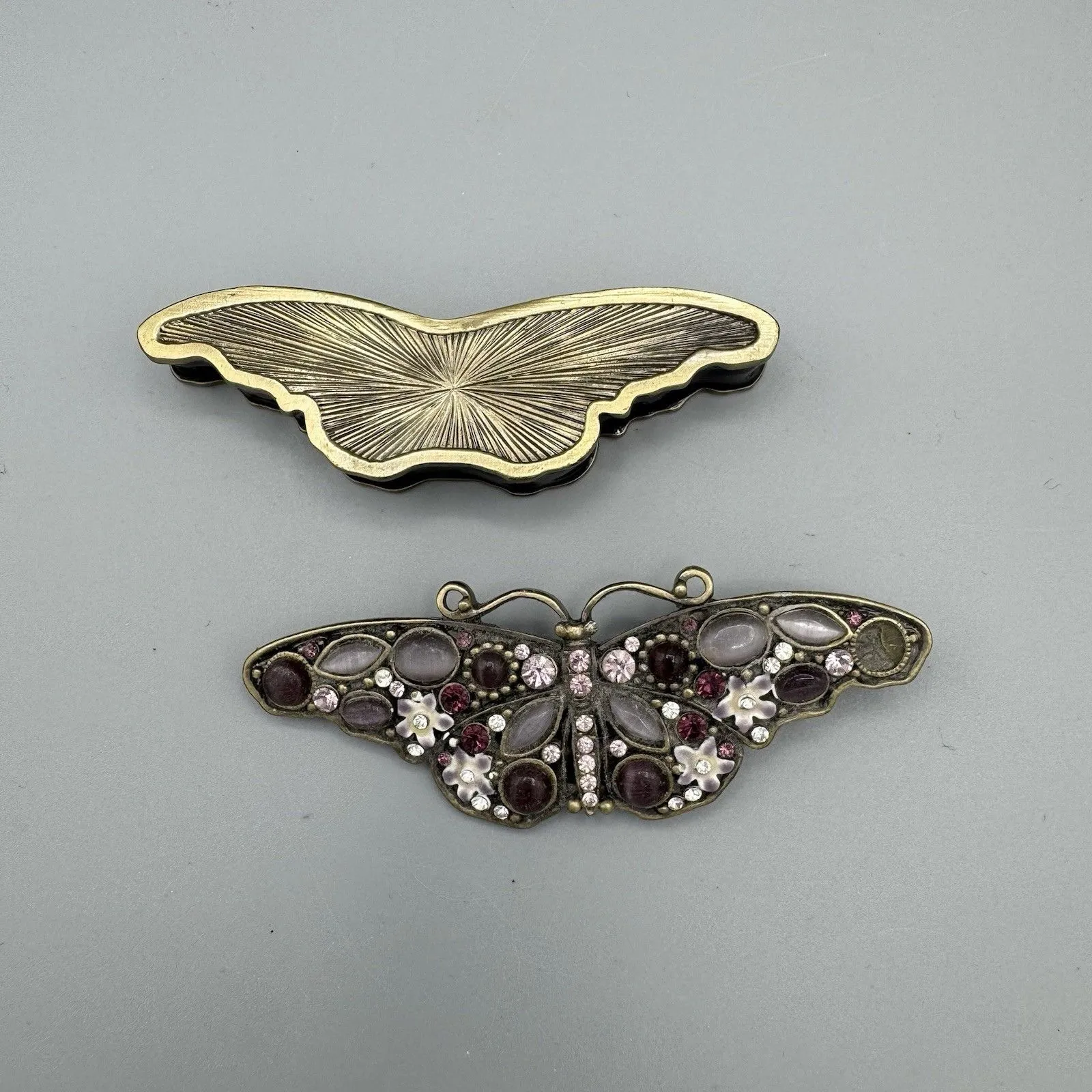 Butterfly Trinket Box Brooch Pin Metal Jeweled Magnetic Enameled Rhinestone READ Purple Size 0 - Image 4