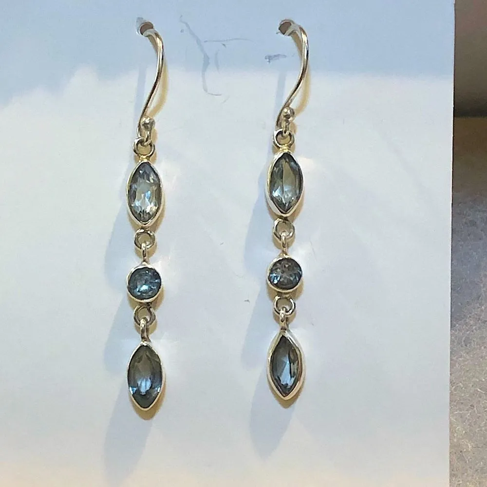 SAMUEL B Faceted Blue Topaz Sterling Silver Triple Drop Earrings - Image 2