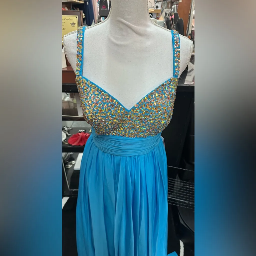 David’s Bridal sz 11/12 blue with sequins long formal dress - Image 2