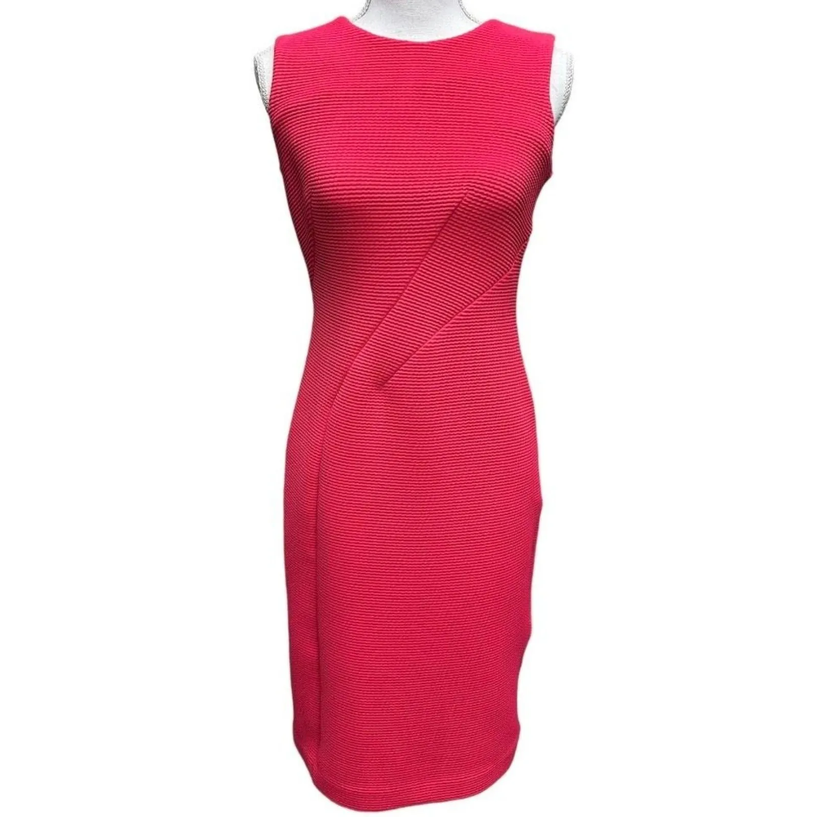 Taylor Women's Sleeveless Zip Up‎ Ribbed Midi Dress Fuschia Hot Pink Size 2 - Image 2