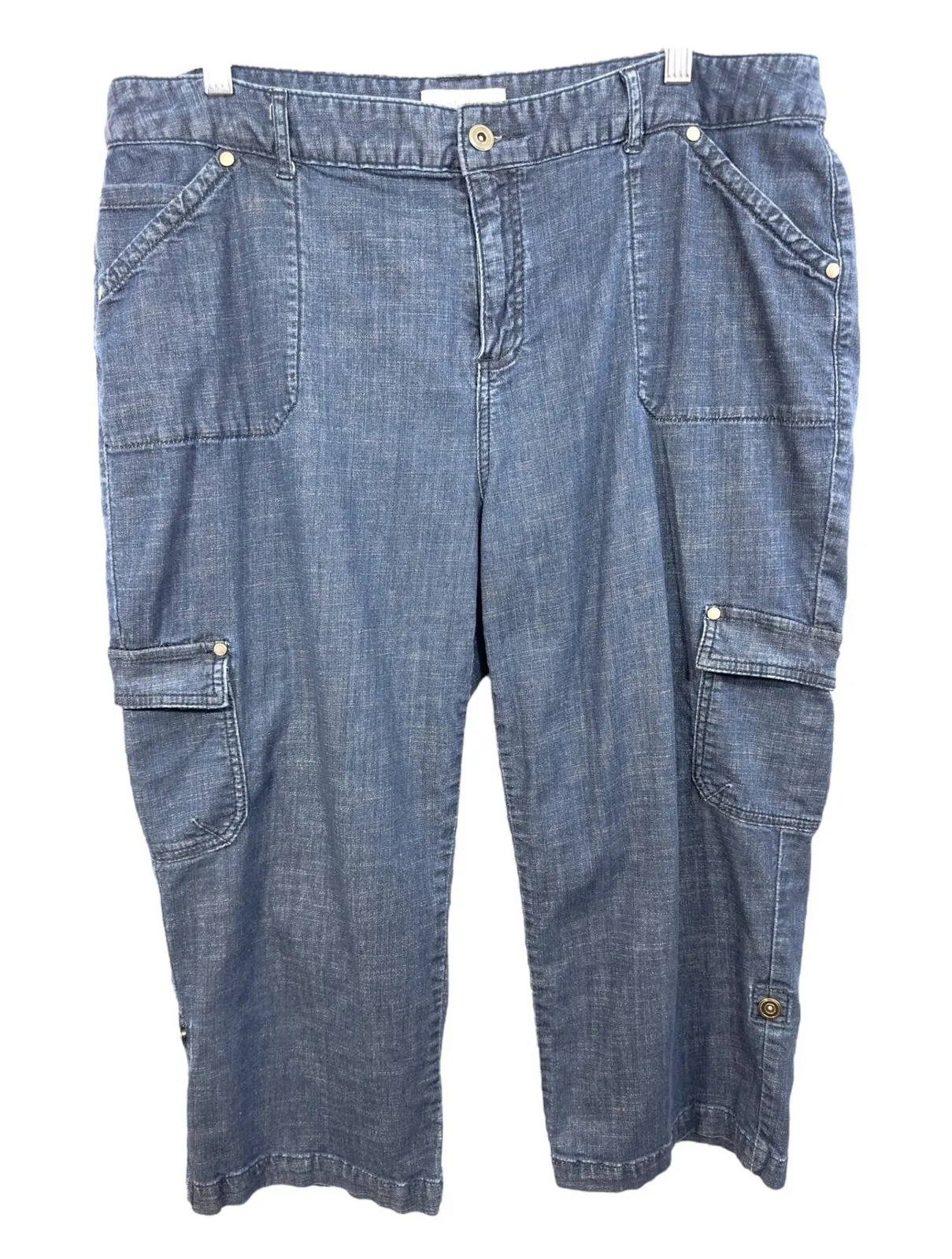 CJ Banks Plus Size 18W Denim Capri Pants Cargo Pockets Mid Rise Women Blue 1062 Blue - Image 1