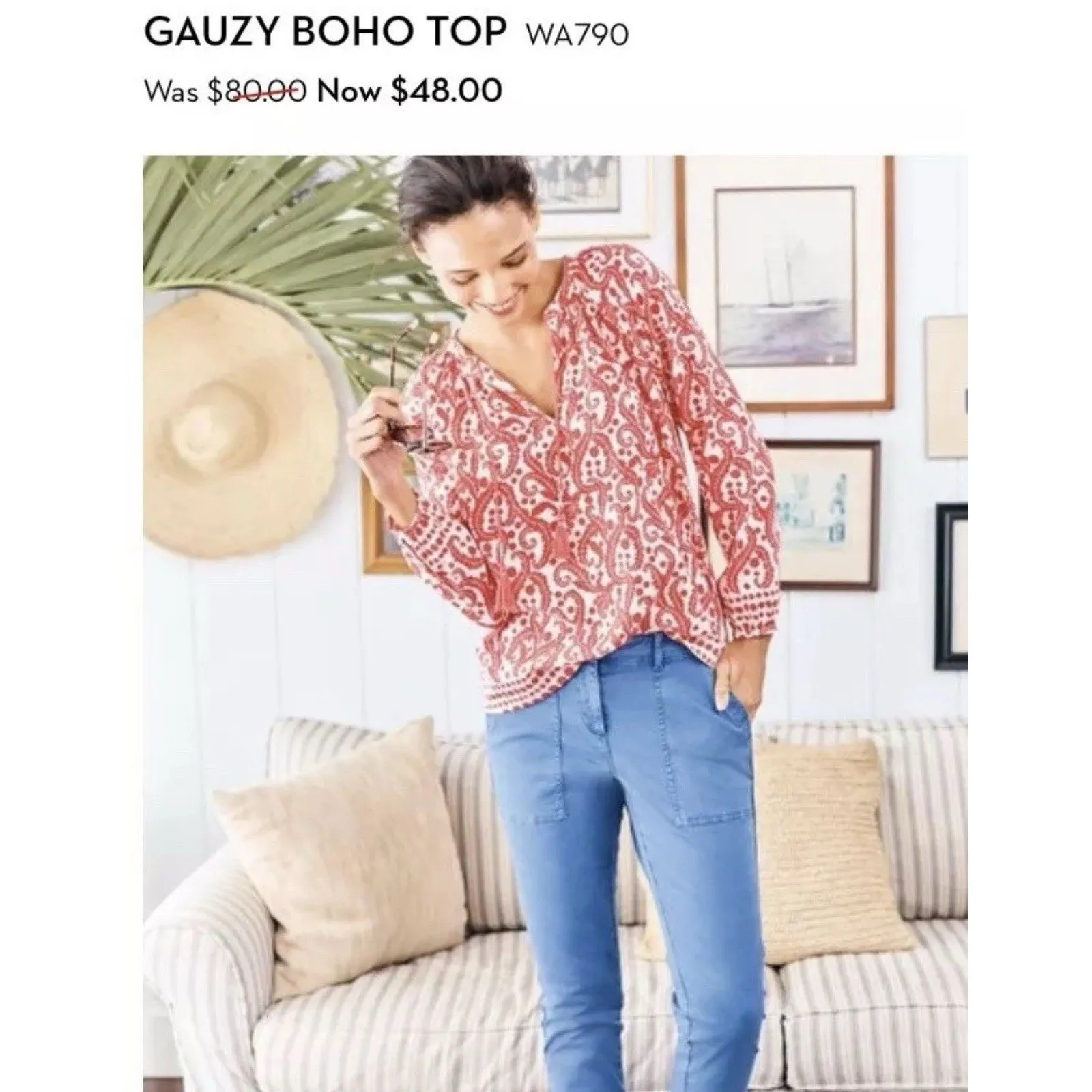 Boden Gauzy Boho Top Size 8 Women’s Coral and White‎ Tassel Cotton Beach Summer Pink - Image 2