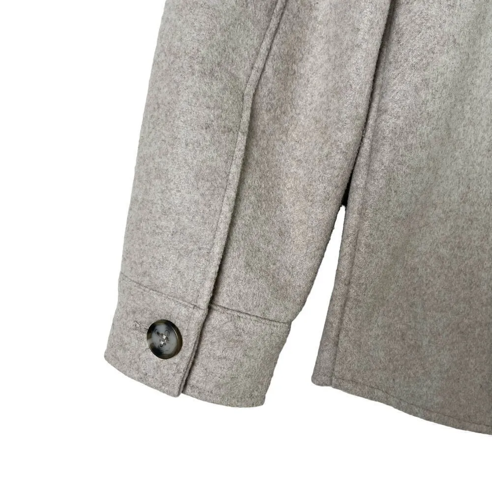 AVEC LES FILLES Button Front Boyfriend‎ Shacket in Beige Oat Melange, Size Small - Image 9