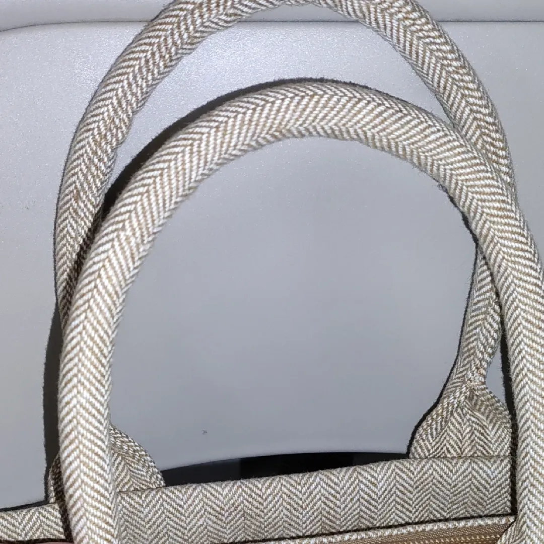 J. Crew Beige Herringbone Small Tote Bag - Image 3
