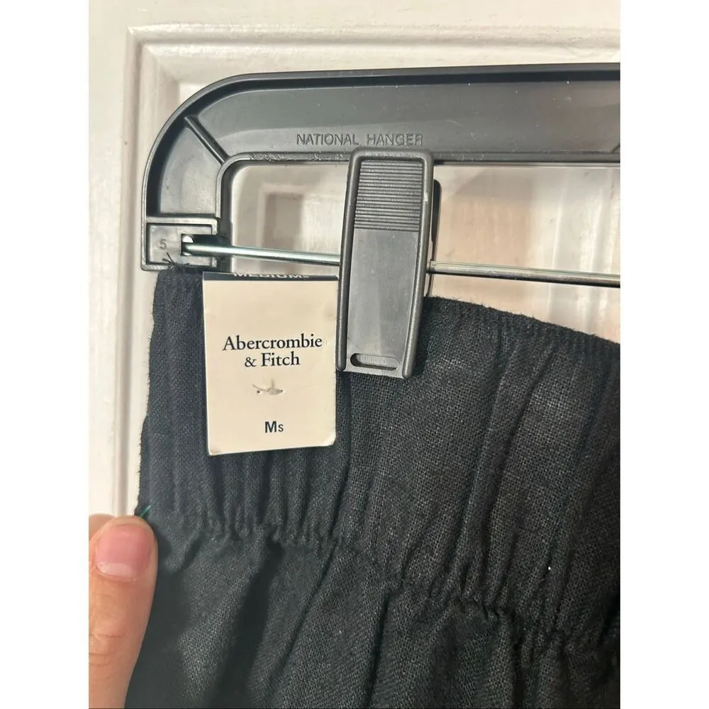 Abercrombie & Fitch black sz M linen wide leg pants w stretchy back linen & cott - Image 4