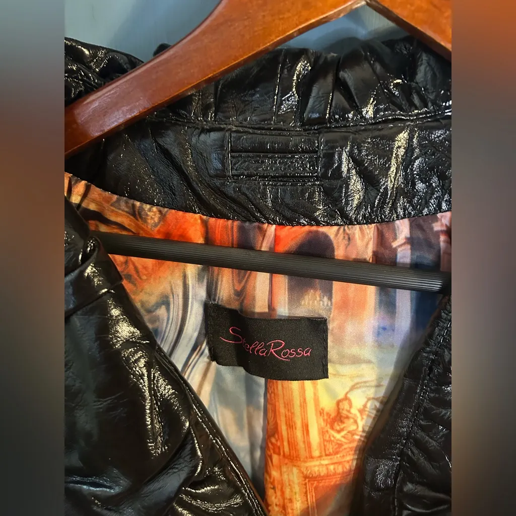 Stella Rossa Patent Leather Black Jacket W/Removable Fur Trim & Belt | EUR 42 Size L - Image 4