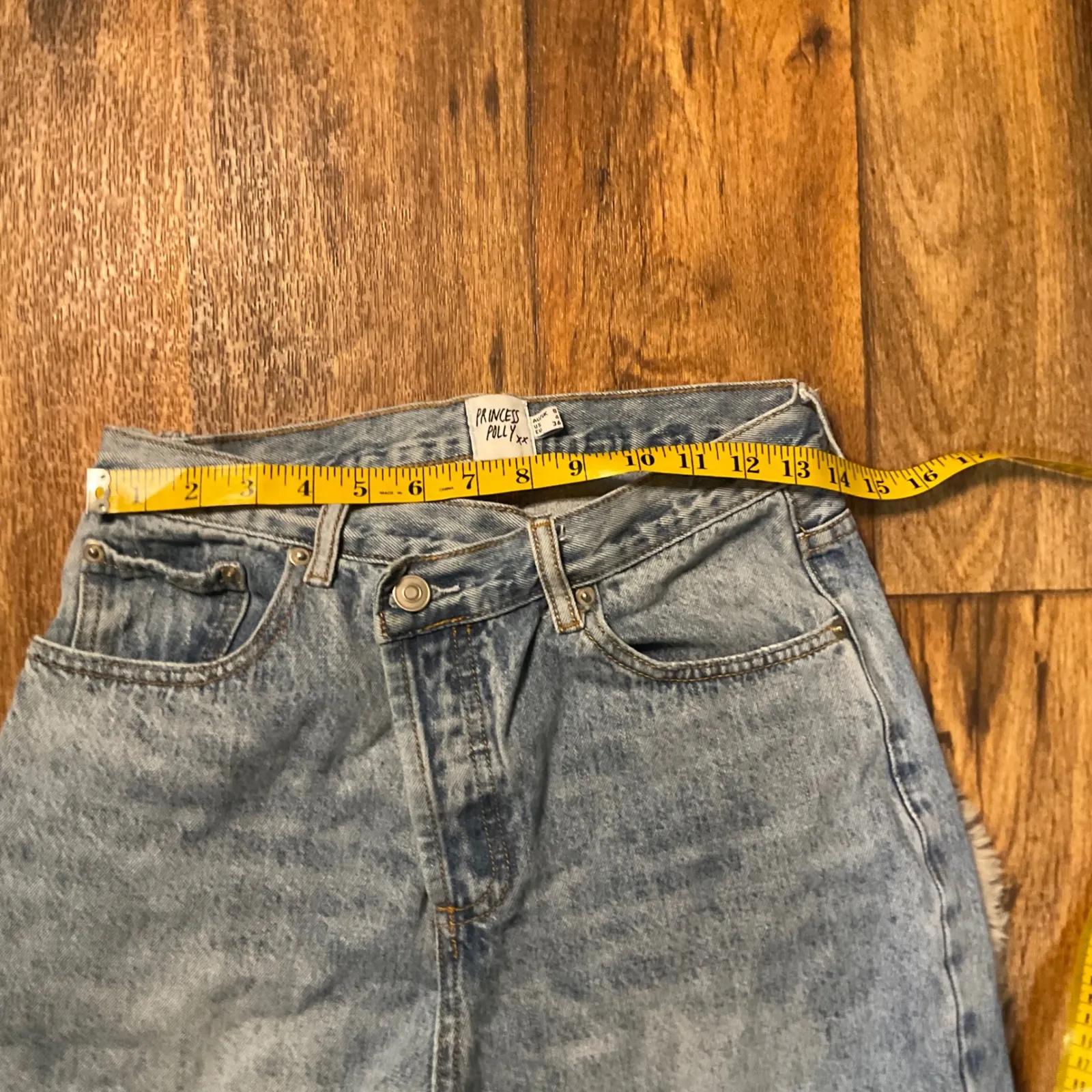 Princess Polly Denim Jeans Size 4 Light Wash Asymmetric Crossover Waist Straight - Image 5