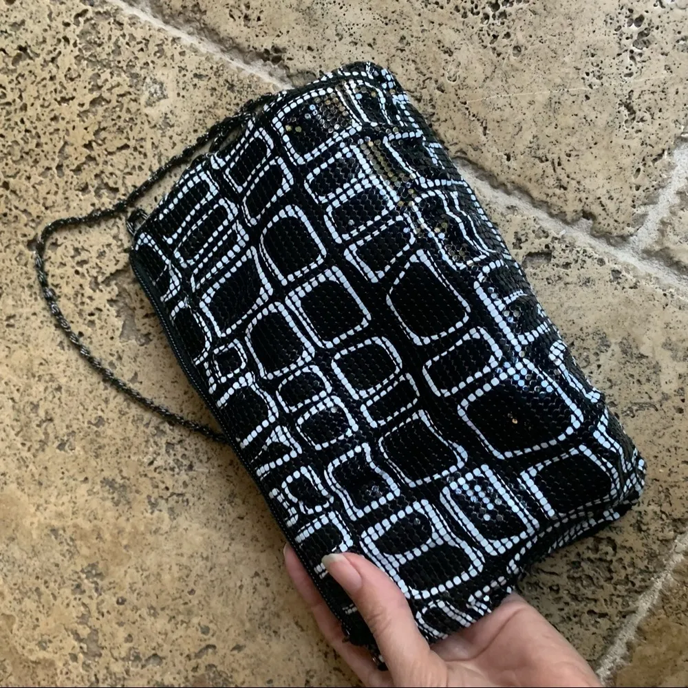 Vintage Y2K Whiting & Davis Convertible Crossbody Shoulder Black White Purse Geo - Image 12