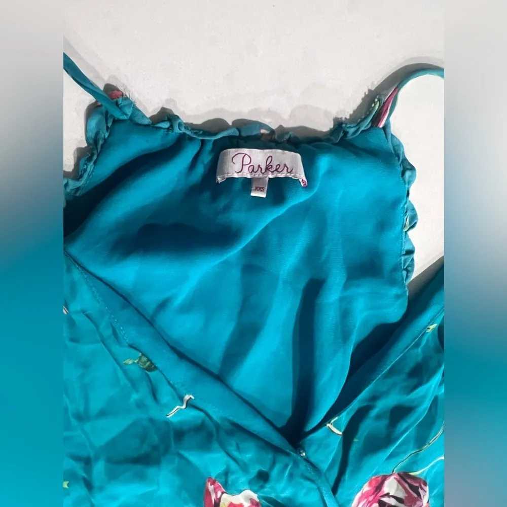 Parker Nolan  Teal Magnolia Floral‎ Print Smocked Sleeveless Midi Dress XXS - Image 2