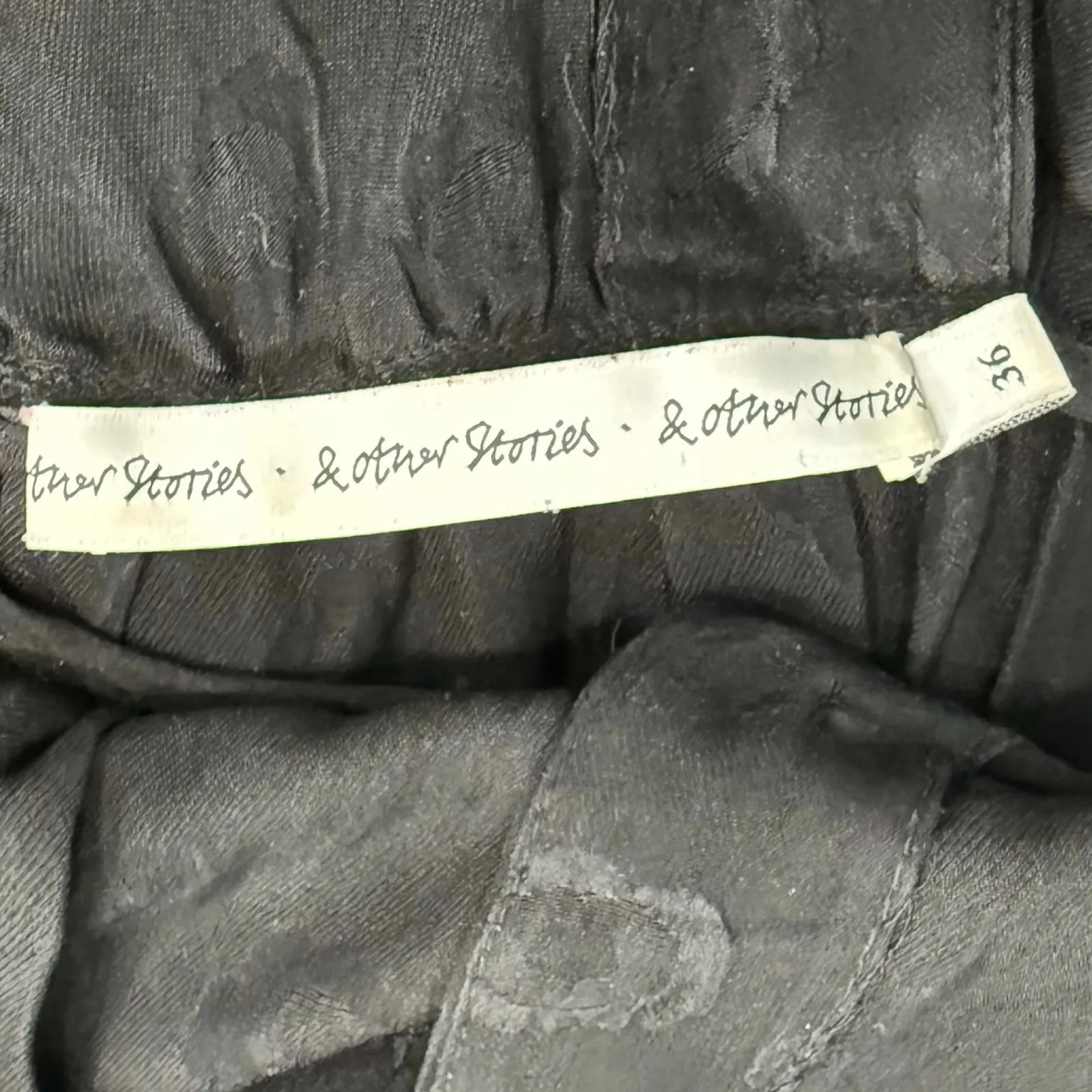 & Other Stories Black Burnout Silk Bracelet Sleeve Belted Midi Dress sz 36 / S - Image 4