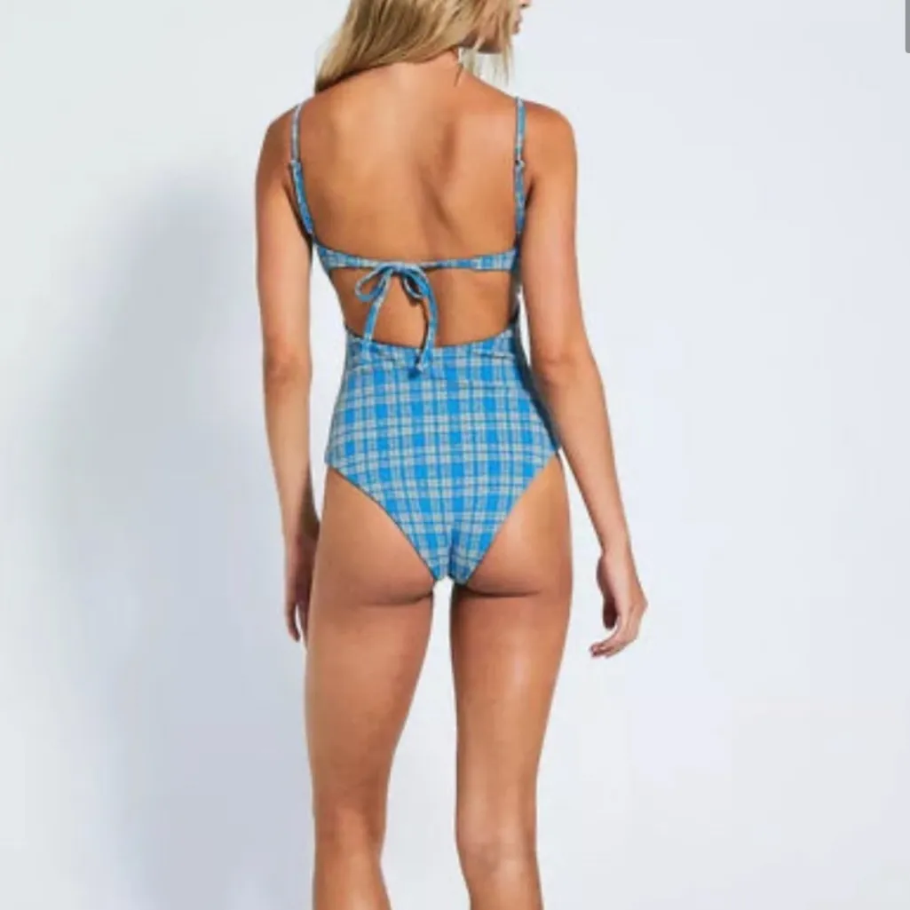DEVON WINDSOR Blue Plaid One Piece Swimsuit XL 690 - Image 2