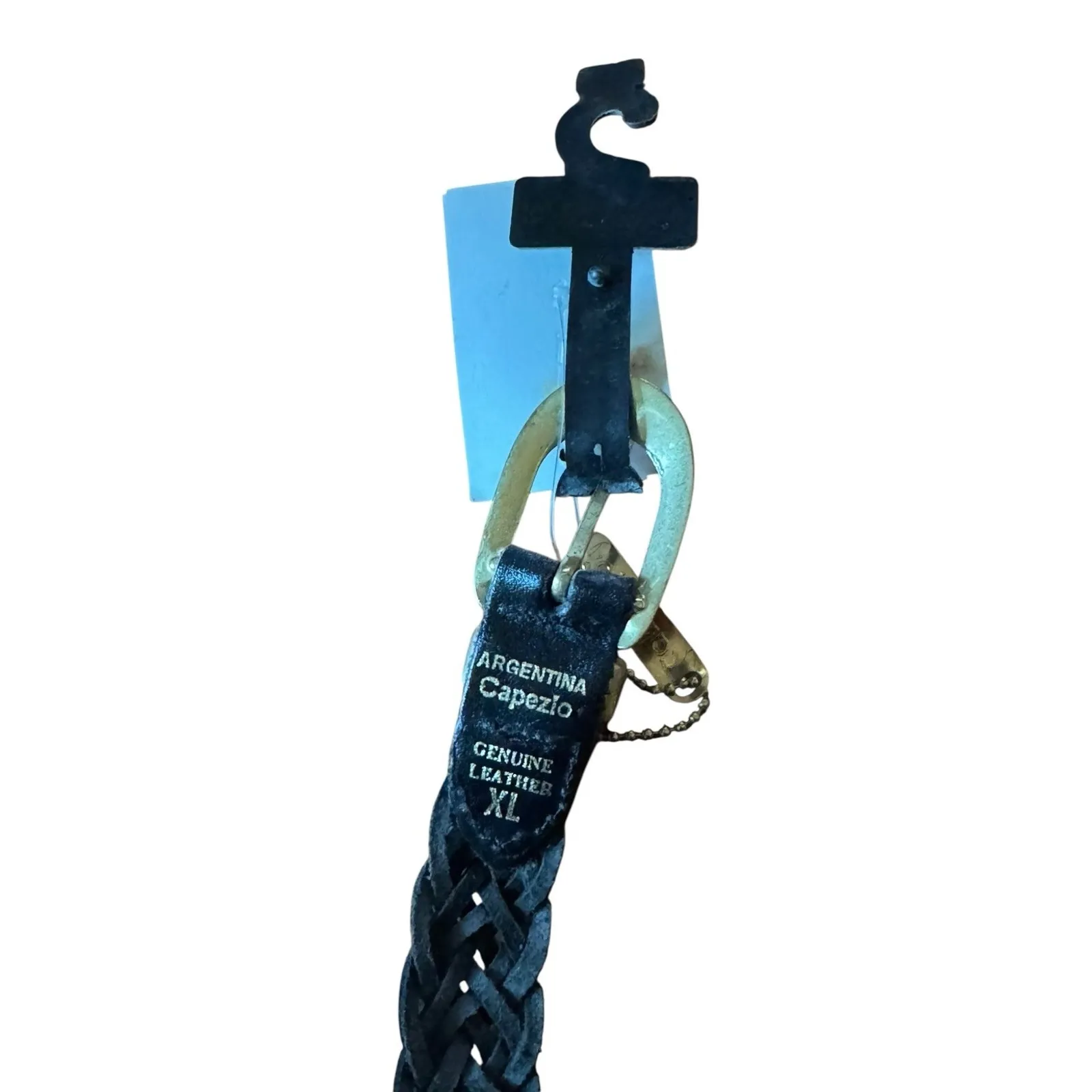 VTG Capezio Black Braided Genuine Leather Belt XL Argentina Brass Buckle NWT - Image 2