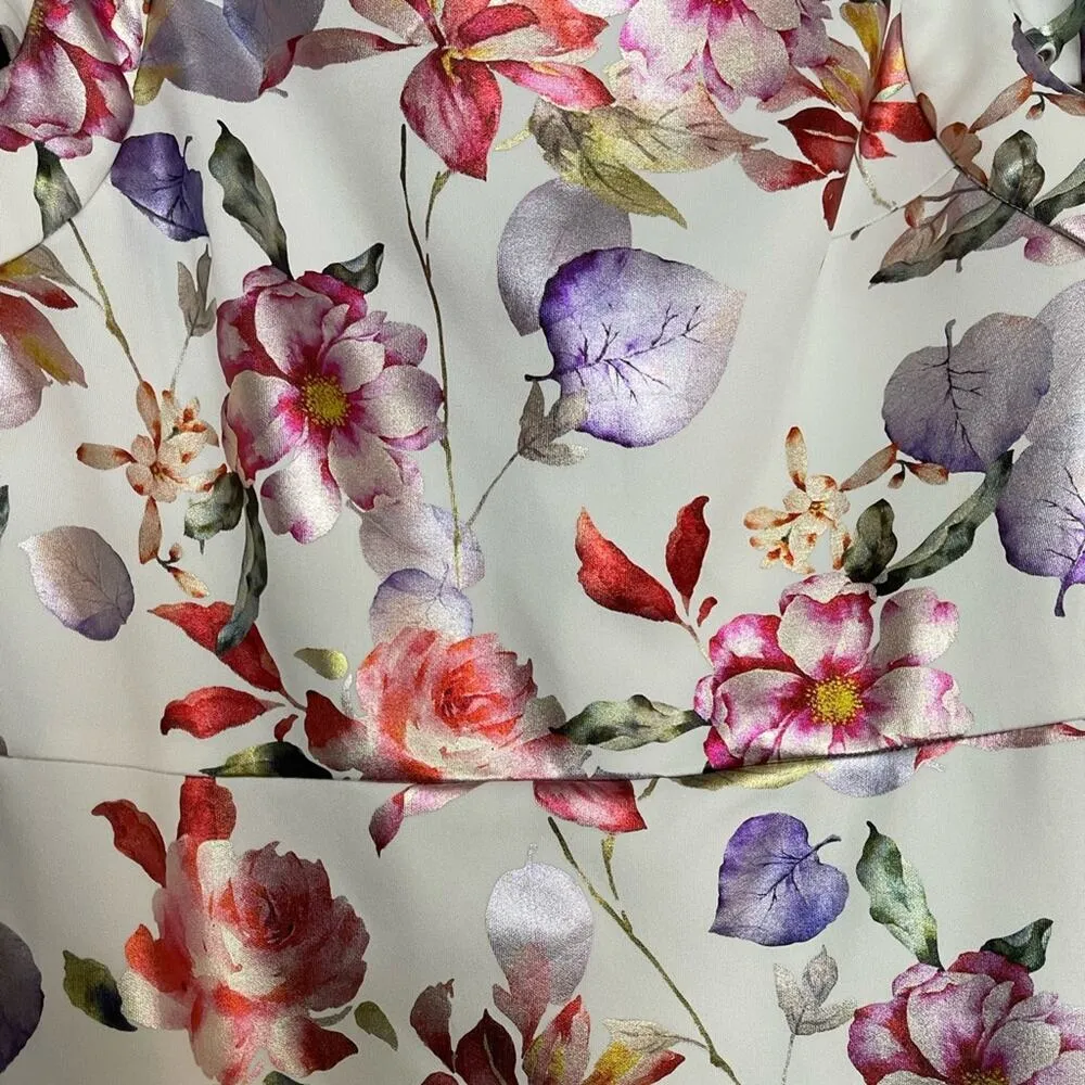 ECI New York Cold Shoulder Floral Zip Up Shiny Knee Length Midi Dress Size 6 - Image 2