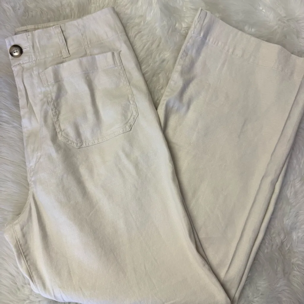 Maeve The Colette Wide Leg Pants Cream Linen Blend Size 30T Anthropologie - Image 5