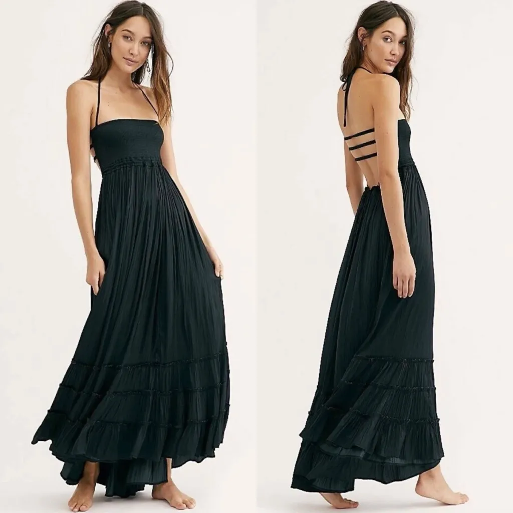 NWT Free People Extratropical Smocked Halter Cutouts Back Maxi Dress Size L - Image 2