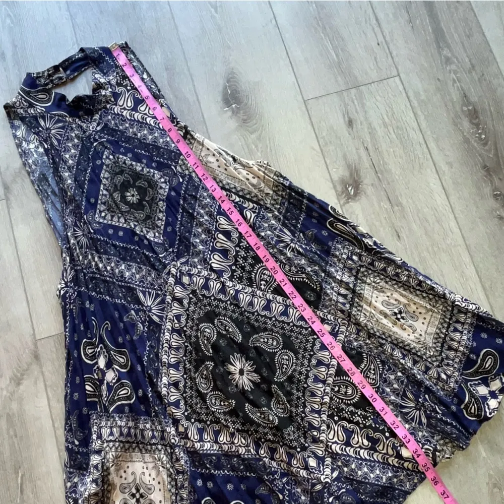 Beaux Halter Mini Dress Paisley High Neck L Navy boho - Image 9