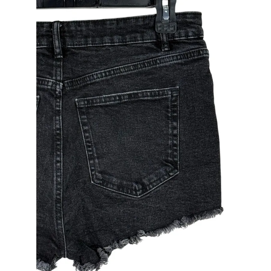 ZARA Cutoff Distressed Jean Shorts Raw Ripped Hem High Rise Pockets 8 Wash Black - Image 7