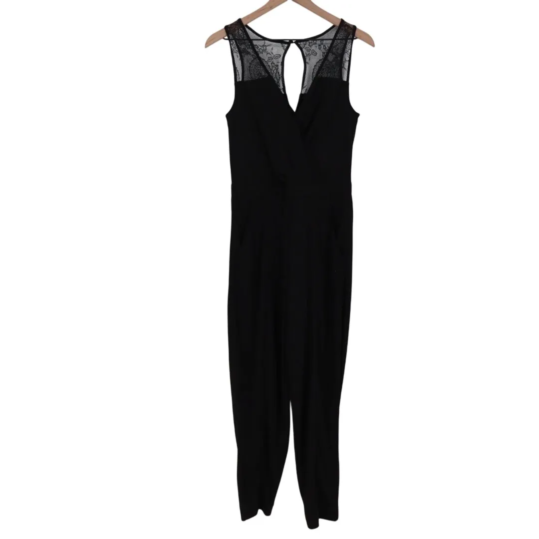 French Connection Black Lace Trim Keyhole Neck Sleeveless Jumpsuit Pants Size 8 - Image 2
