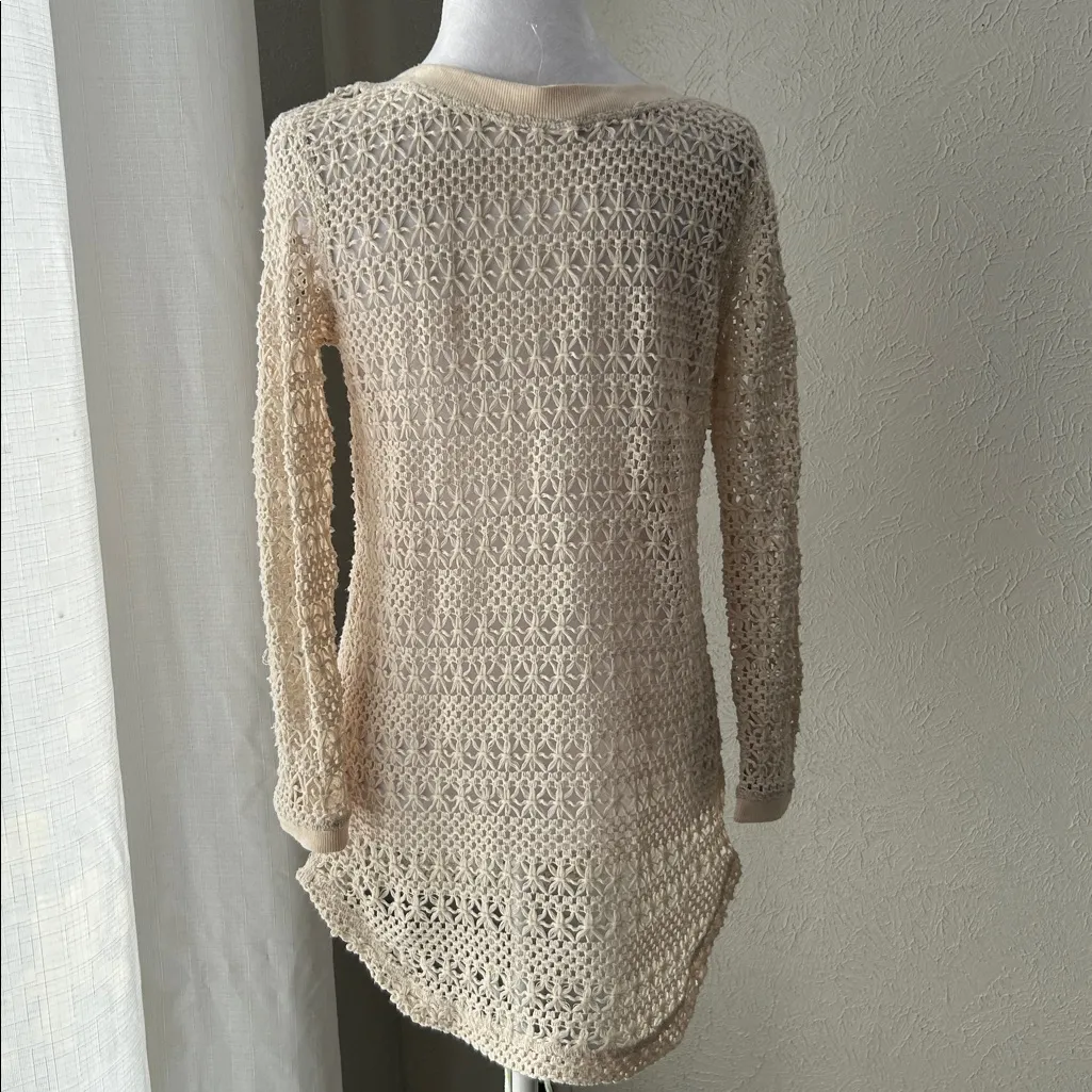L*SPACE Crochet Top Cream Open Knit Long Sleeve Size Small - Image 5