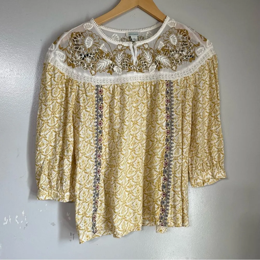 Sundance Women's‎ Top Peasant Blouse Boho Western Embroiered Crochet Small - Image 2
