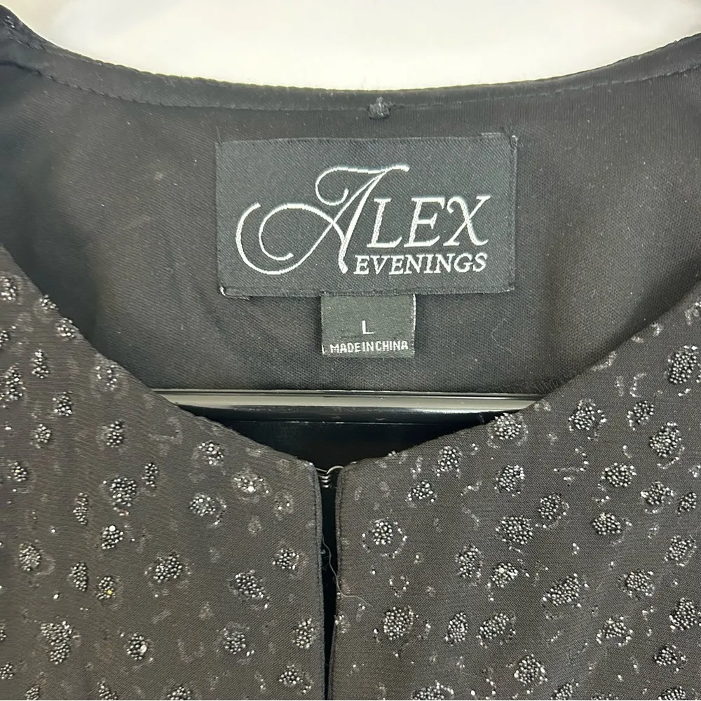Alex Evenings Black Open Front Glitter Evening Jacket Size Large - Image 4