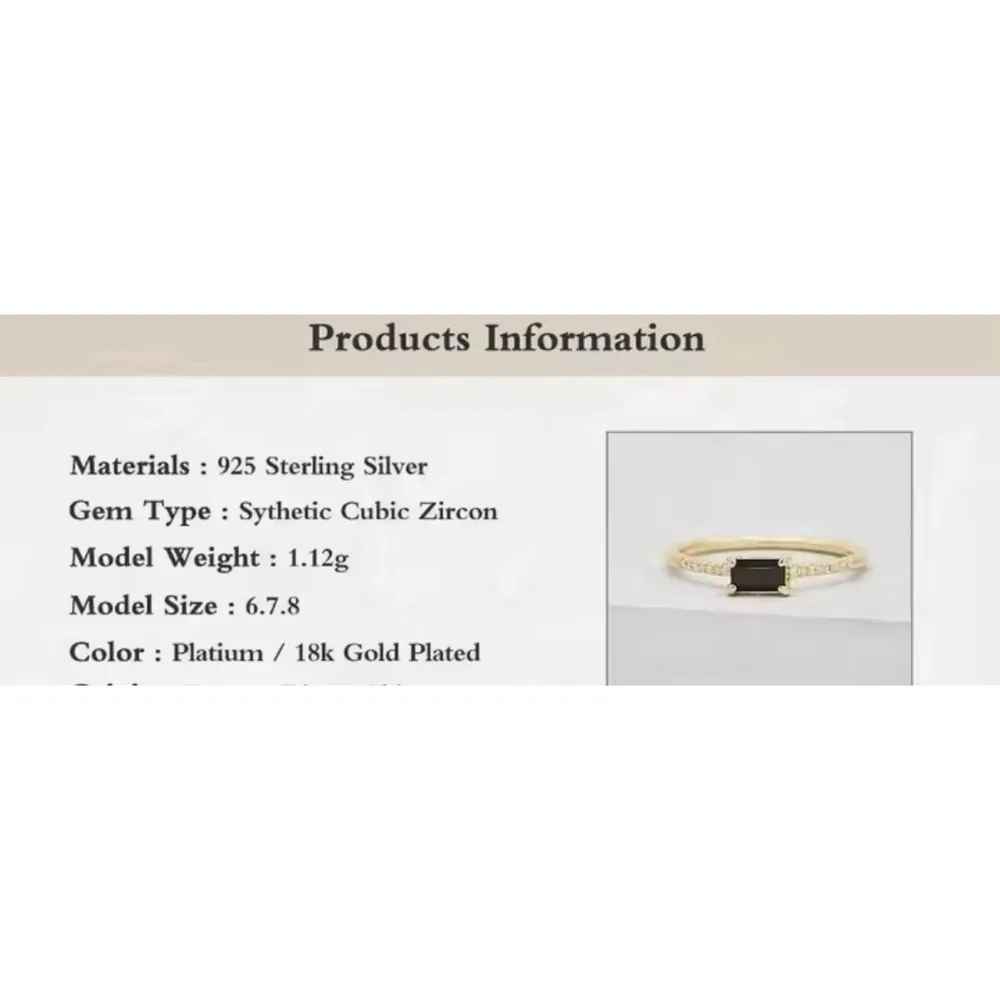 NEW Yellow Gold Plated Silver Baguette Onyx Simulated Diamond‎ Ring Sz 6 - Image 7