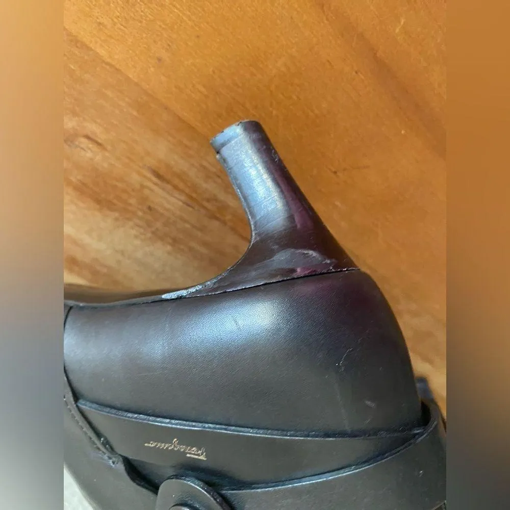 Salvatore Ferragamo Black Leather Ankle Boots Kitten Heel Pointy Square Toe 9.5 - Image 13