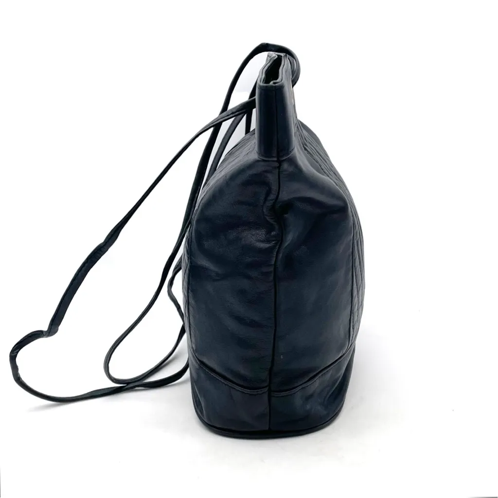 Nina Ricci Black Leather Tote Bag Drawstring Shoulder Purse Quilted Chevron - Image 5