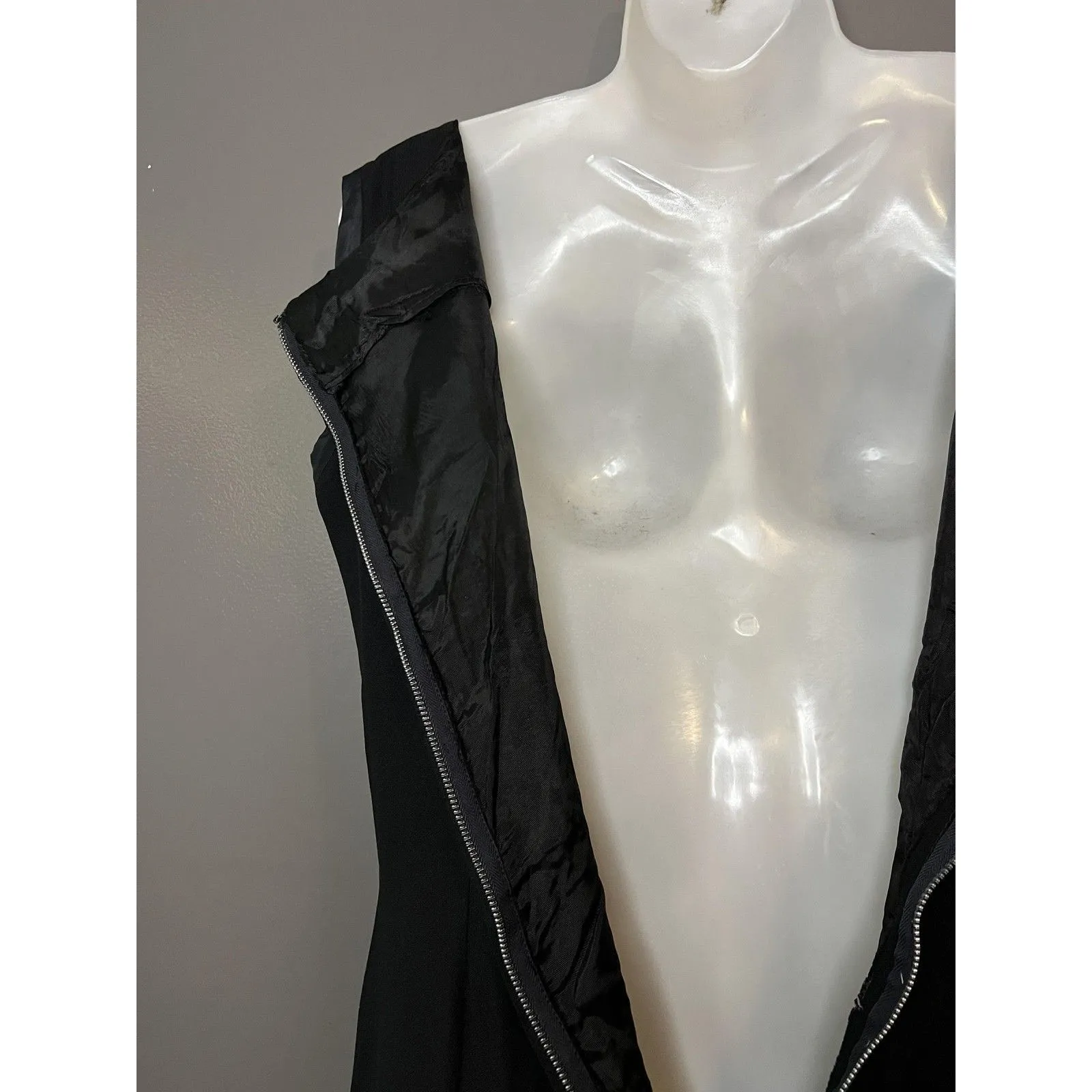 Vintage Flapper Dress Womens Large 20s Gatsby Sleeveless Fringe Beaded Accent Black - Image 11