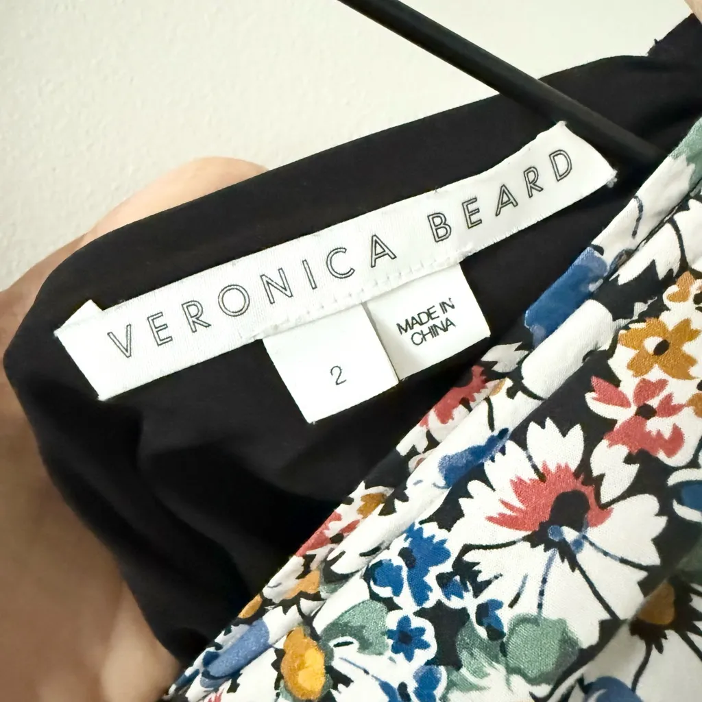 Veronica Beard Jackson Ruched Cotton Mini Dress in Black Multi Floral Size 2 - Image 9