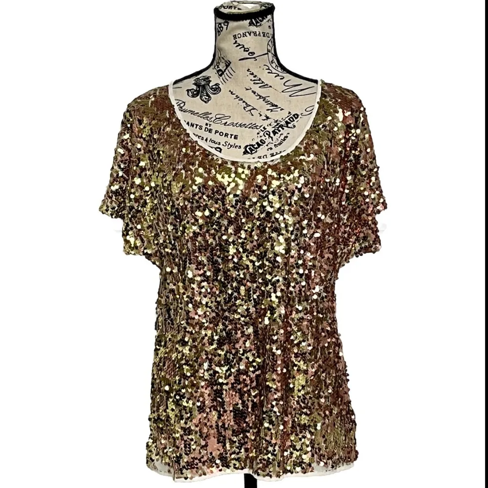 Express Vtg Fashion Women Sequin T-shirts Short Sleeve Loose Shiny Retro Y2k M - Image 2