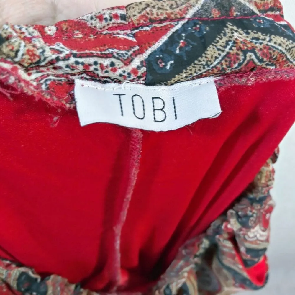 Tobi Red Paisley Casual Pull On Pants Boho Beach Festival Size M - Image 6