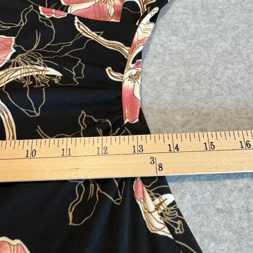 Vintage Y2K PS Asymmetrical Dress Womens Small Black Pink Floral Flutter Sleeve - Image 12