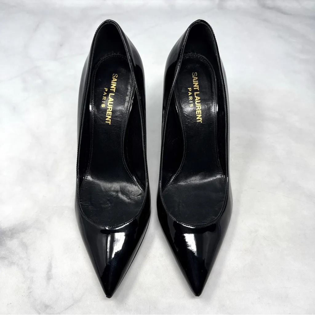 Saint Laurent Opyum 85 Patent YSL Stiletto Pointed Toe Pumps Heels Black 36.5 - Image 5