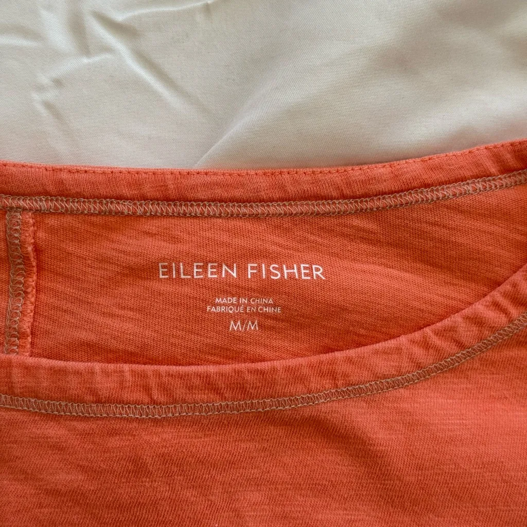 Eileen Fisher Long Sleeve Shirt Orange Wide Boatneck Relaxed Organic Cotton Top - Image 3