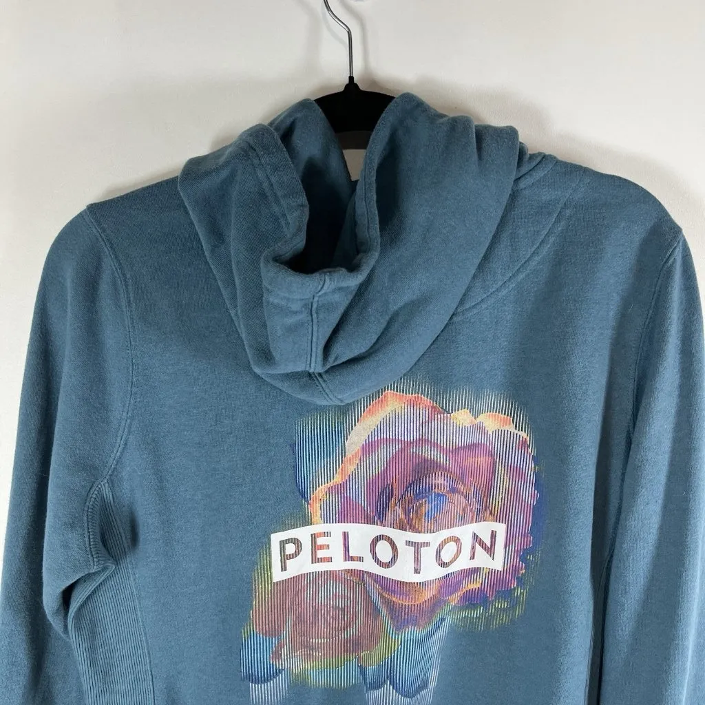 PELOTON Turquoise Full Zip Hoodie‎ Sweatshirt Size Large Flower Athletic Workout - Image 9
