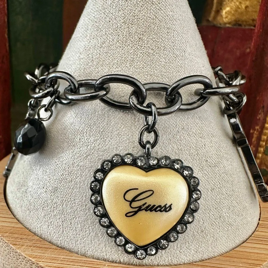 Guess Gunmetal Heart Charm Bracelet - Image 3